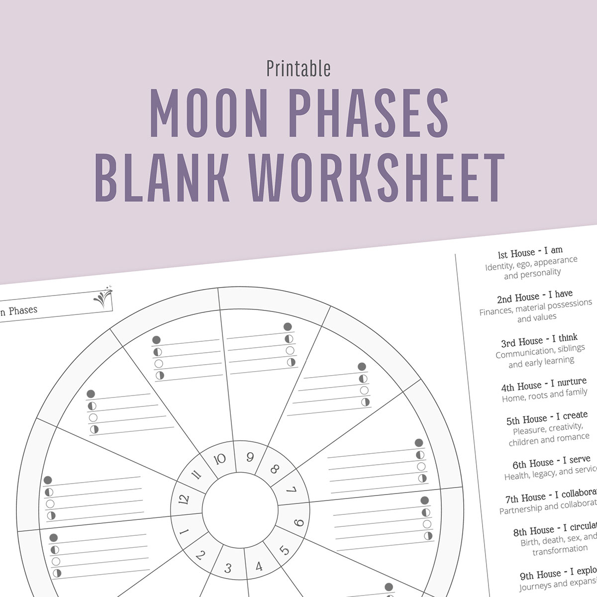 moon phases in the houses blank worksheet